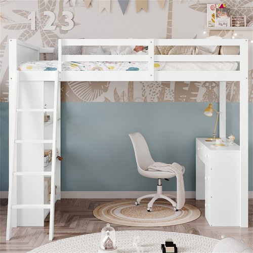 Single pine wood loft bed - wood,
