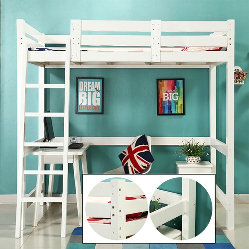 3ft white wooden high sleeper - white,